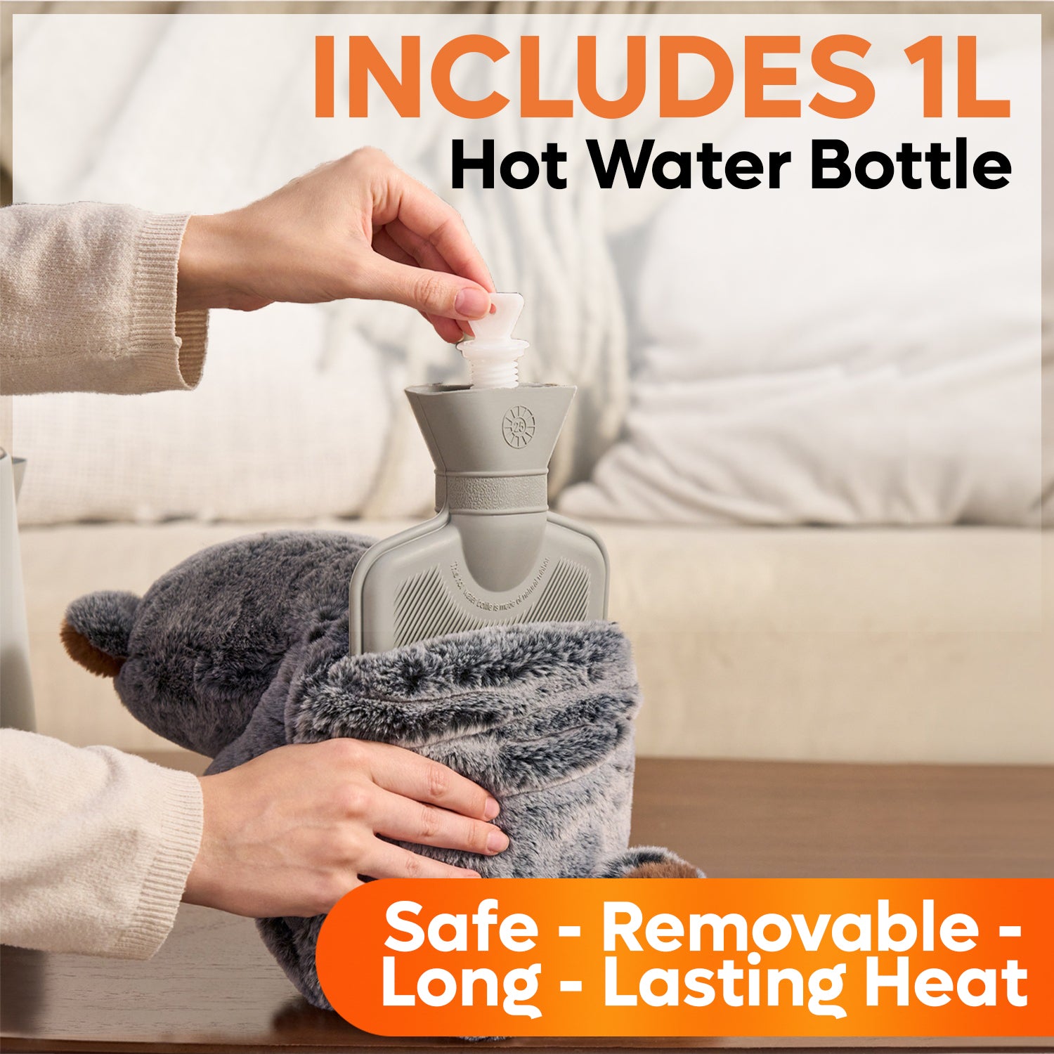 BearHug, Kids Hot Water Bottle with Cover